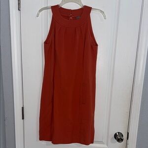 EUC Ann Taylor Womens Sleeveless Dress Rust Orange Pockets Stretchy Size 4